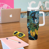 Turquoise New Zealand Kowhai And Piwakawaka Tumbler With Handle Maori Ngaru Paua Shell LT14 - Polynesian Pride
