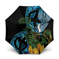 Turquoise New Zealand Kowhai And Piwakawaka Umbrella Maori Ngaru Paua Shell LT14 One Size Folded 11.42 inch Opened Diameter 37.4 inch Turquoise - Polynesian Pride