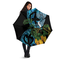 Turquoise New Zealand Kowhai And Piwakawaka Umbrella Maori Ngaru Paua Shell LT14 - Polynesian Pride