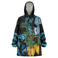 Turquoise New Zealand Kowhai And Piwakawaka Wearable Blanket Hoodie Maori Ngaru Paua Shell LT14 One Size Turquoise - Polynesian Pride