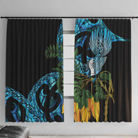 Turquoise New Zealand Kowhai And Piwakawaka Window Curtain Maori Ngaru Paua Shell LT14 With Hooks Turquoise - Polynesian Pride