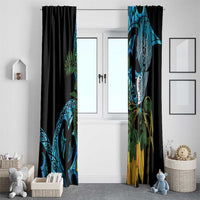 Turquoise New Zealand Kowhai And Piwakawaka Window Curtain Maori Ngaru Paua Shell LT14 - Polynesian Pride