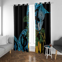 Turquoise New Zealand Kowhai And Piwakawaka Window Curtain Maori Ngaru Paua Shell LT14 With Grommets Turquoise - Polynesian Pride