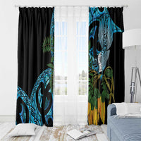Turquoise New Zealand Kowhai And Piwakawaka Window Curtain Maori Ngaru Paua Shell LT14 - Polynesian Pride