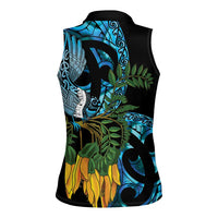 Turquoise New Zealand Kowhai And Piwakawaka Women Sleeveless Polo Shirt Maori Ngaru Paua Shell LT14 - Polynesian Pride