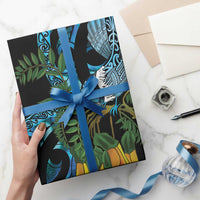 Turquoise New Zealand Kowhai And Piwakawaka Wrapping Paper Maori Ngaru Paua Shell LT14 - Polynesian Pride