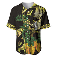 Yellow New Zealand Kowhai And Piwakawaka Baseball Jersey Maori Ngaru Paua Shell LT14 Yellow - Polynesian Pride