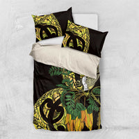 Yellow New Zealand Kowhai And Piwakawaka Bedding Set Maori Ngaru Paua Shell LT14 US Twin 172cm x 218cm Yellow - Polynesian Pride