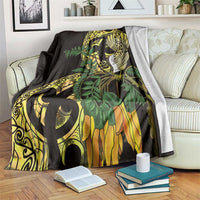 Yellow New Zealand Kowhai And Piwakawaka Blanket Maori Ngaru Paua Shell LT14 Yellow - Polynesian Pride