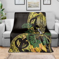 Yellow New Zealand Kowhai And Piwakawaka Blanket Maori Ngaru Paua Shell LT14 - Polynesian Pride