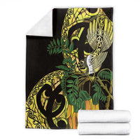 Yellow New Zealand Kowhai And Piwakawaka Blanket Maori Ngaru Paua Shell LT14 - Polynesian Pride