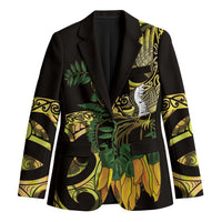 Yellow New Zealand Kowhai And Piwakawaka Blazer Maori Ngaru Paua Shell LT14 Unisex Yellow - Polynesian Pride
