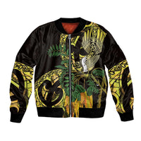Yellow New Zealand Kowhai And Piwakawaka Bomber Jacket Maori Ngaru Paua Shell LT14 Unisex Yellow - Polynesian Pride