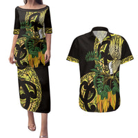 Yellow New Zealand Kowhai And Piwakawaka Couples Matching Puletasi and Hawaiian Shirt Maori Ngaru Paua Shell LT14 Yellow - Polynesian Pride