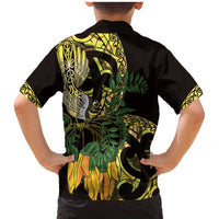Yellow New Zealand Kowhai And Piwakawaka Family Matching Mermaid Dress and Hawaiian Shirt Maori Ngaru Paua Shell LT14 - Polynesian Pride