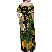 Yellow New Zealand Kowhai And Piwakawaka Family Matching Off Shoulder Maxi Dress and Hawaiian Shirt Maori Ngaru Paua Shell LT14 - Polynesian Pride