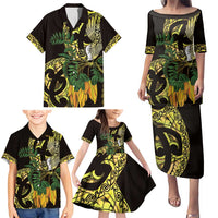 Yellow New Zealand Kowhai And Piwakawaka Family Matching Puletasi and Hawaiian Shirt Maori Ngaru Paua Shell LT14 - Polynesian Pride