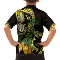 Yellow New Zealand Kowhai And Piwakawaka Family Matching Summer Maxi Dress and Hawaiian Shirt Maori Ngaru Paua Shell LT14 - Polynesian Pride