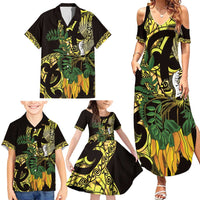 Yellow New Zealand Kowhai And Piwakawaka Family Matching Summer Maxi Dress and Hawaiian Shirt Maori Ngaru Paua Shell LT14 - Polynesian Pride