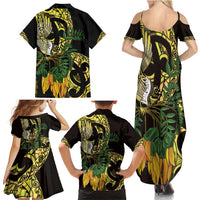 Yellow New Zealand Kowhai And Piwakawaka Family Matching Summer Maxi Dress and Hawaiian Shirt Maori Ngaru Paua Shell LT14 - Polynesian Pride
