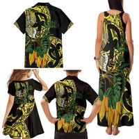 Yellow New Zealand Kowhai And Piwakawaka Family Matching Tank Maxi Dress and Hawaiian Shirt Maori Ngaru Paua Shell LT14 - Polynesian Pride