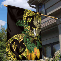 Yellow New Zealand Kowhai And Piwakawaka Garden Flag Maori Ngaru Paua Shell LT14 - Polynesian Pride