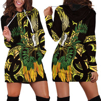 Yellow New Zealand Kowhai And Piwakawaka Hoodie Dress Maori Ngaru Paua Shell LT14 - Polynesian Pride