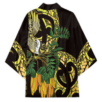Yellow New Zealand Kowhai And Piwakawaka Kimono Maori Ngaru Paua Shell LT14 - Polynesian Pride