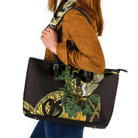 Yellow New Zealand Kowhai And Piwakawaka Leather Tote Bag Maori Ngaru Paua Shell LT14 Yellow - Polynesian Pride