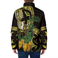 Yellow New Zealand Kowhai And Piwakawaka Padded Jacket Maori Ngaru Paua Shell LT14 - Polynesian Pride