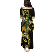 Yellow New Zealand Kowhai And Piwakawaka Puletasi Maori Ngaru Paua Shell LT14 - Polynesian Pride