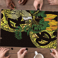 Yellow New Zealand Kowhai And Piwakawaka Puzzle Maori Ngaru Paua Shell LT14 - Polynesian Pride