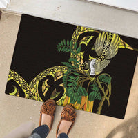 Yellow New Zealand Kowhai And Piwakawaka Rubber Doormat Maori Ngaru Paua Shell LT14 - Polynesian Pride