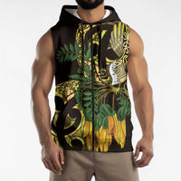 Yellow New Zealand Kowhai And Piwakawaka Sleeveless Zip Hoodie Maori Ngaru Paua Shell LT14 - Polynesian Pride