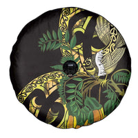 Yellow New Zealand Kowhai And Piwakawaka Spare Tire Cover Maori Ngaru Paua Shell LT14 - Polynesian Pride