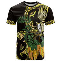 Yellow New Zealand Kowhai And Piwakawaka T Shirt Maori Ngaru Paua Shell LT14 Yellow - Polynesian Pride