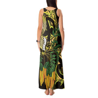 Yellow New Zealand Kowhai And Piwakawaka Tank Maxi Dress Maori Ngaru Paua Shell LT14 - Polynesian Pride