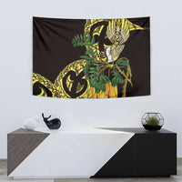 Yellow New Zealand Kowhai And Piwakawaka Tapestry Maori Ngaru Paua Shell LT14 - Polynesian Pride