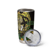 Yellow New Zealand Kowhai And Piwakawaka Tumbler Cup Maori Ngaru Paua Shell LT14 - Polynesian Pride