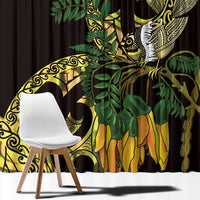 Yellow New Zealand Kowhai And Piwakawaka Window Curtain Maori Ngaru Paua Shell LT14 - Polynesian Pride