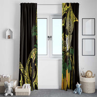 Yellow New Zealand Kowhai And Piwakawaka Window Curtain Maori Ngaru Paua Shell LT14 - Polynesian Pride