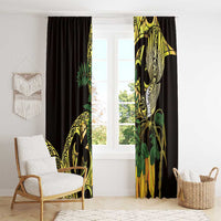 Yellow New Zealand Kowhai And Piwakawaka Window Curtain Maori Ngaru Paua Shell LT14 - Polynesian Pride