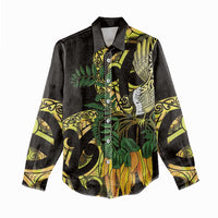 Yellow New Zealand Kowhai And Piwakawaka Women Casual Shirt Maori Ngaru Paua Shell