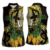 Yellow New Zealand Kowhai And Piwakawaka Women Sleeveless Polo Shirt Maori Ngaru Paua Shell LT14 - Polynesian Pride