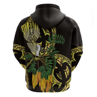 Yellow New Zealand Kowhai And Piwakawaka Zip Hoodie Maori Ngaru Paua Shell LT14 - Polynesian Pride