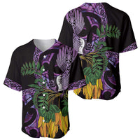 Purple New Zealand Kowhai And Piwakawaka Baseball Jersey Maori Ngaru Paua Shell LT14 - Polynesian Pride
