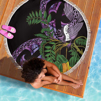 Purple New Zealand Kowhai And Piwakawaka Beach Blanket Maori Ngaru Paua Shell LT14 - Polynesian Pride