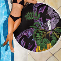 Purple New Zealand Kowhai And Piwakawaka Beach Blanket Maori Ngaru Paua Shell LT14 - Polynesian Pride