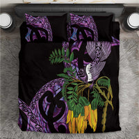 Purple New Zealand Kowhai And Piwakawaka Bedding Set Maori Ngaru Paua Shell LT14 Purple - Polynesian Pride