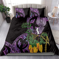 Purple New Zealand Kowhai And Piwakawaka Bedding Set Maori Ngaru Paua Shell LT14 - Polynesian Pride